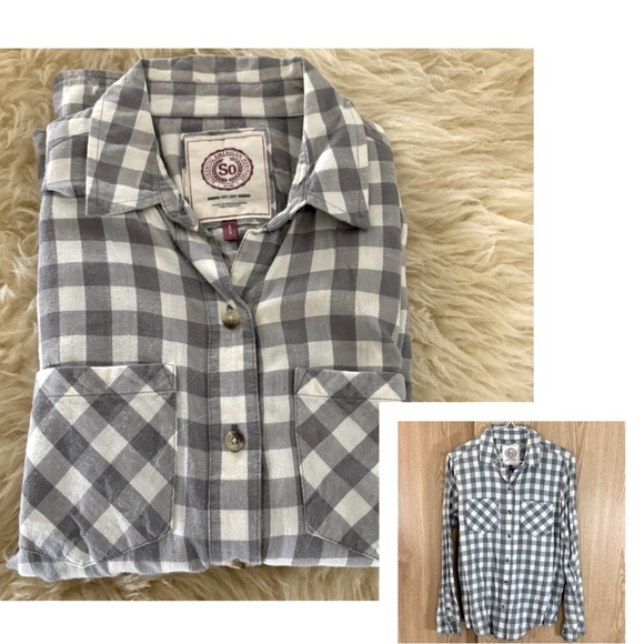 SO Gray and White Plaid Button Down Shirt - Picture 1 of 5